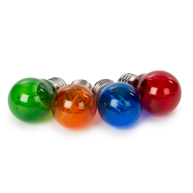 LED E27 Gloeilampen voor Prikkabel - G45 - 4 stuks - Rood, groen, blauw&oranje