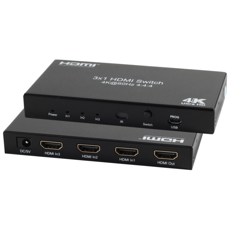 HDMI Schakelaar - 3-poorts - 4K 60Hz - Metaal - Zwart