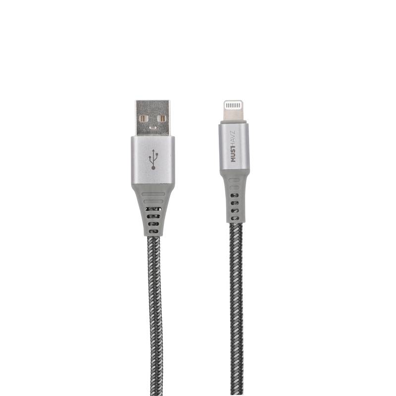 Musthavz USB-A naar Lightning Kabel - Nylon sleeve - 1 meter - Grijs